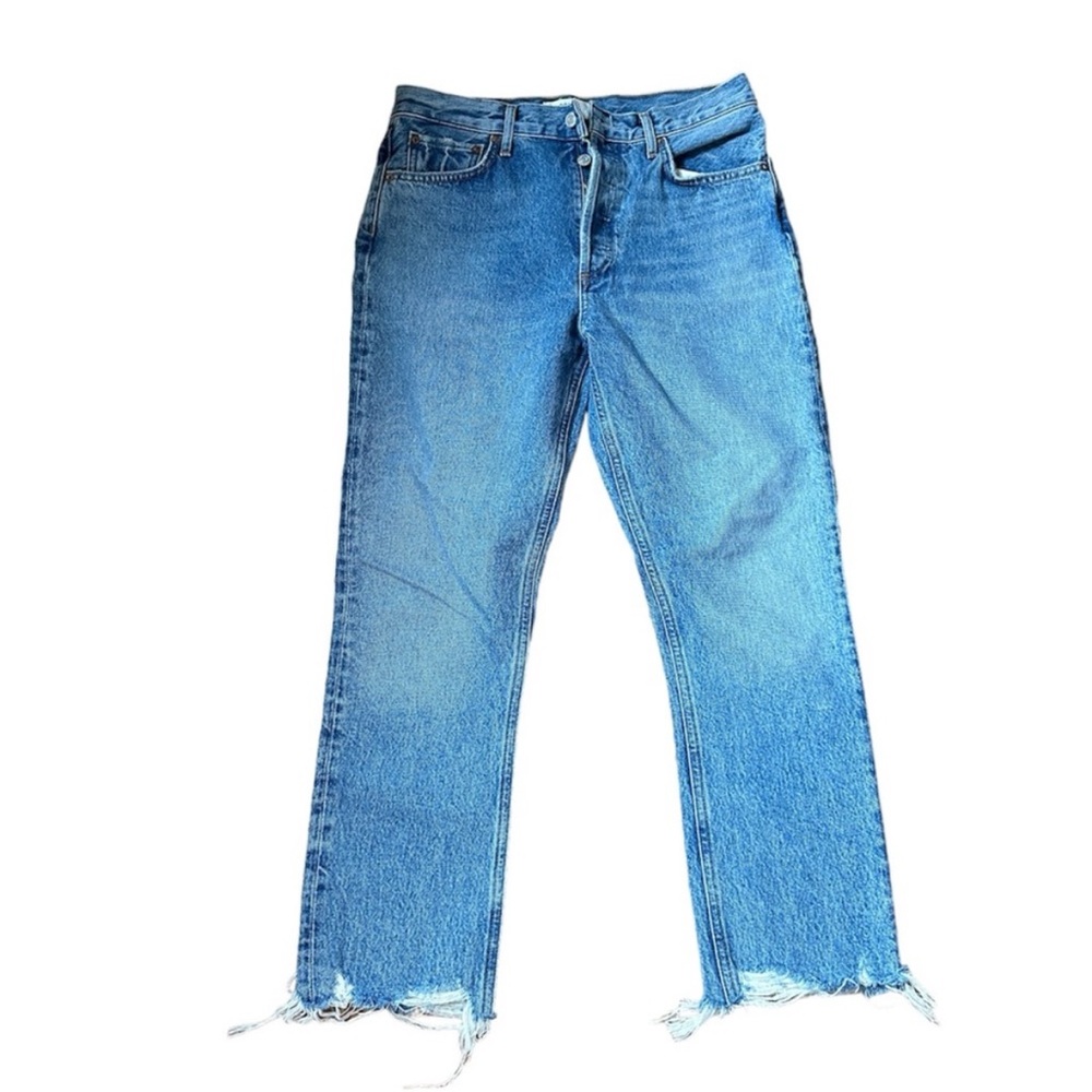 AGOLDE Riley Crop High Rise Straight Raw Hem Jeans Size 28